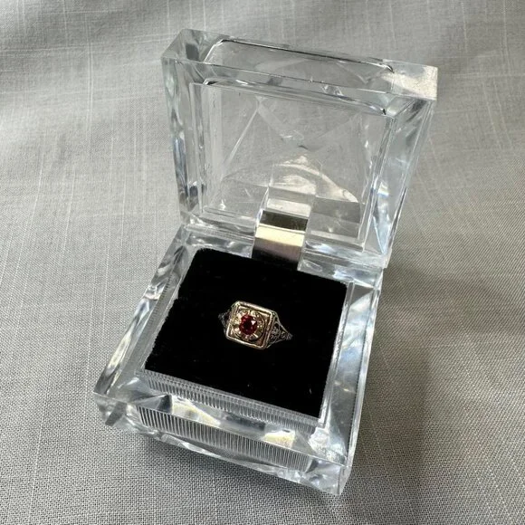 Vintage 14KGF Joseph Esposito Art Decor / Art Nouveau style Ring with Ruby - Picture 4 of 15